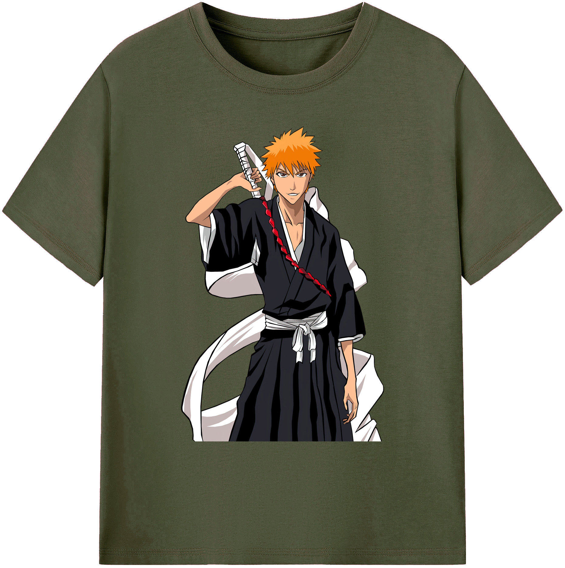 （画像用） ブリーチ 黒崎一護（くろさき いちご）BLEACH Kurosaki Ichigo 綿100％ メンズ半袖Tシャツ｜肌触りやわらか＆通気性